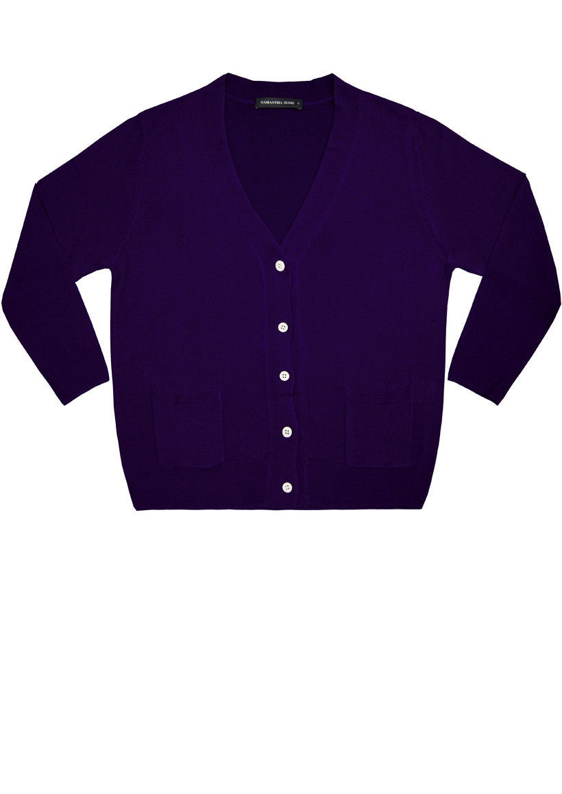 Short | Solid | Eggplant | Front-1 | Cardigan by Samantha Sung