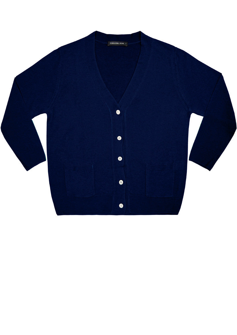 Short | Solid | Indigo | Front-1 | Cardigan by Samantha Sung