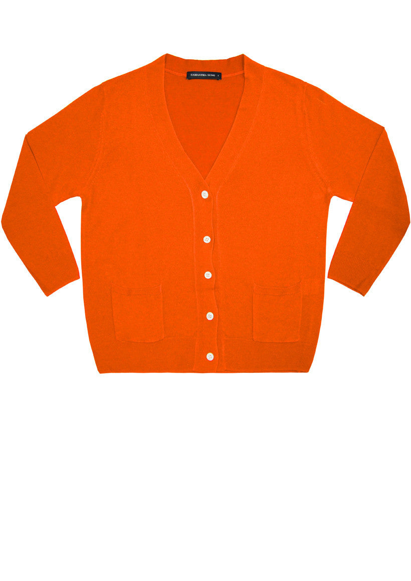 Short | Solid | Orange | Front-1 | Cardigan by Samantha Sung