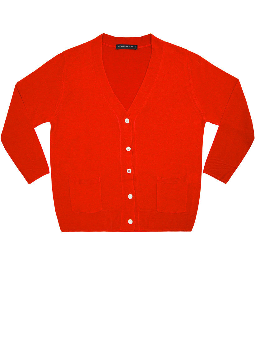 Short | Solid | Scarlet Red | Front-1 | Cardigan by Samantha Sung