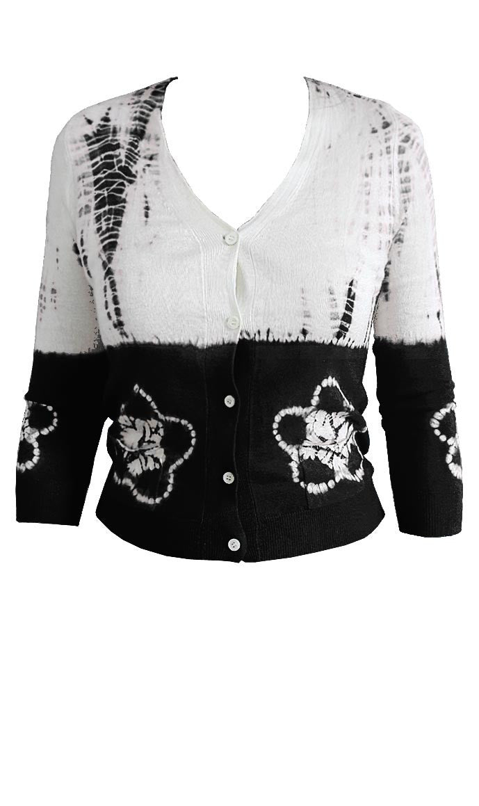 Short | Star Shibori Border | Black | Front-1 | Cardigan by Samantha Sung