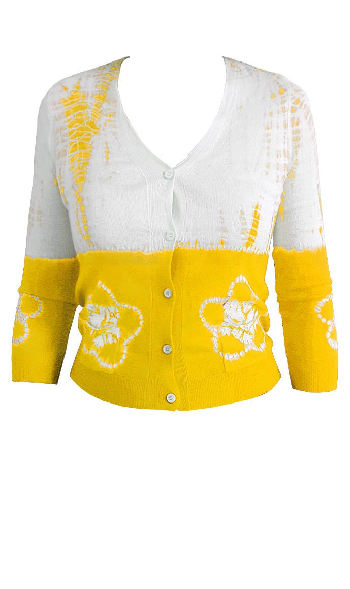 Short | Star Shibori Border | Chrome Yellow | Front-1 | Cardigan by Samantha Sung