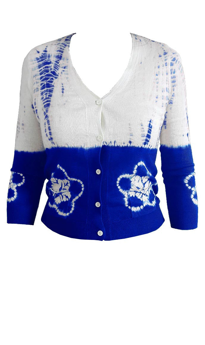 Short | Star Shibori Border | Cobalt Blue | Front-1 | Cardigan by Samantha Sung