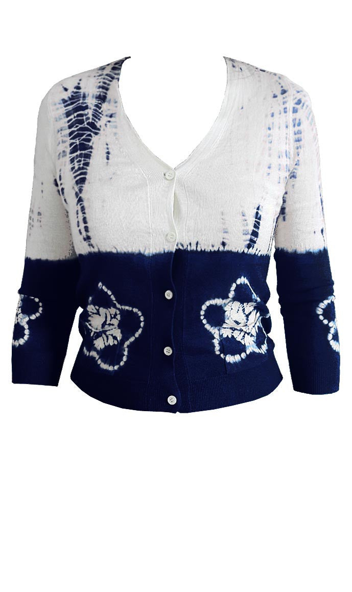 Short | Star Shibori Border | Indigo | Front-1 | Cardigan by Samantha Sung