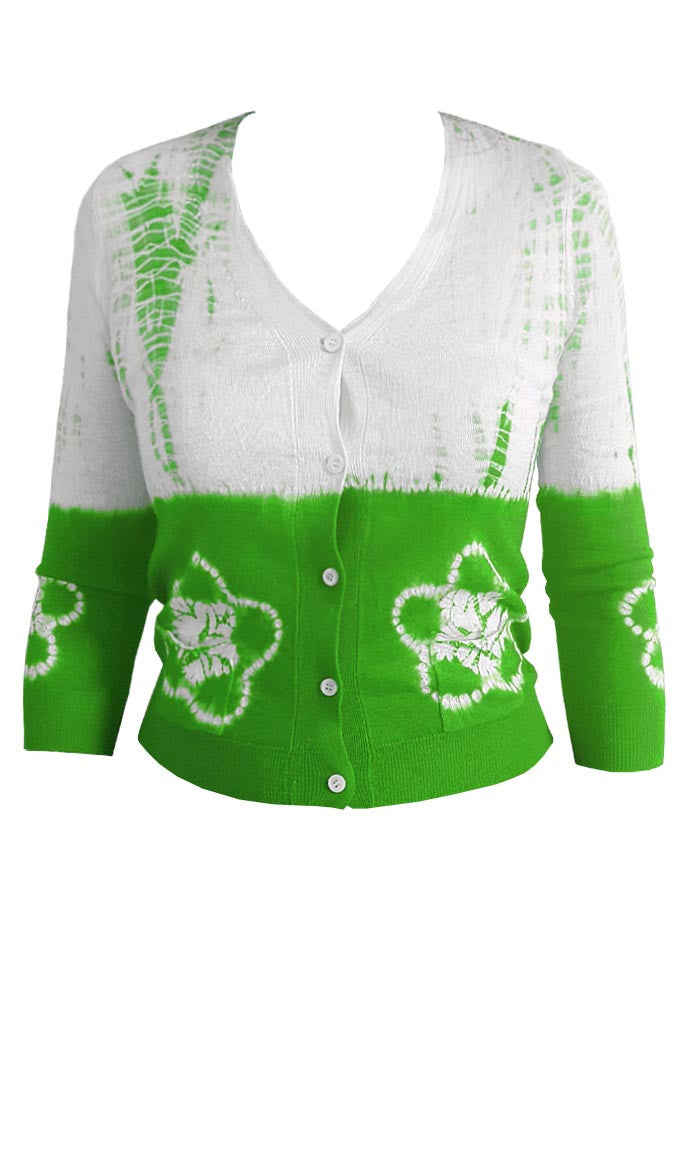 Short | Star Shibori Border | Grass Green | Front-1 | Cardigan by Samantha Sung