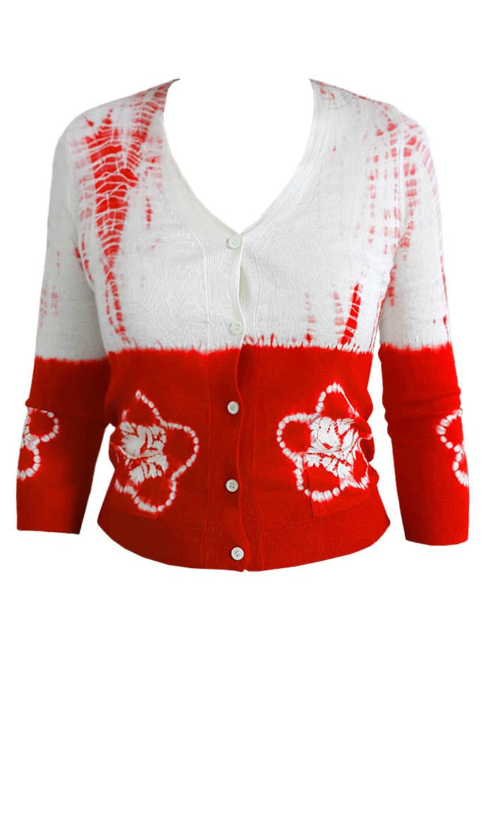 Short | Star Shibori Border | Indian Red | Front-1 | Cardigan by Samantha Sung