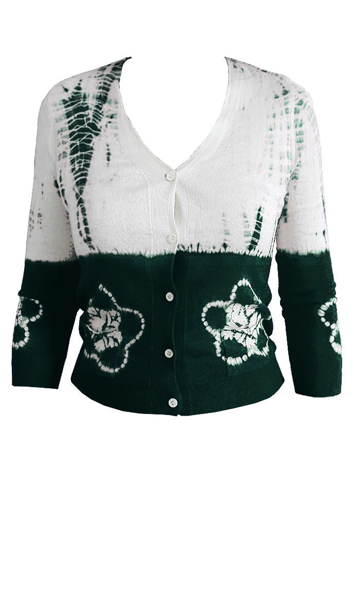 Short | Star Shibori Border | Jade | Front-1 | Cardigan by Samantha Sung