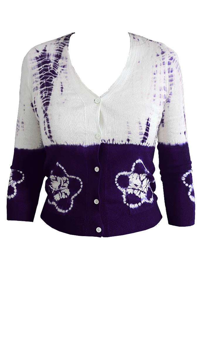 Short | Star Shibori Border | Lilac | Front-1 | Cardigan by Samantha Sung