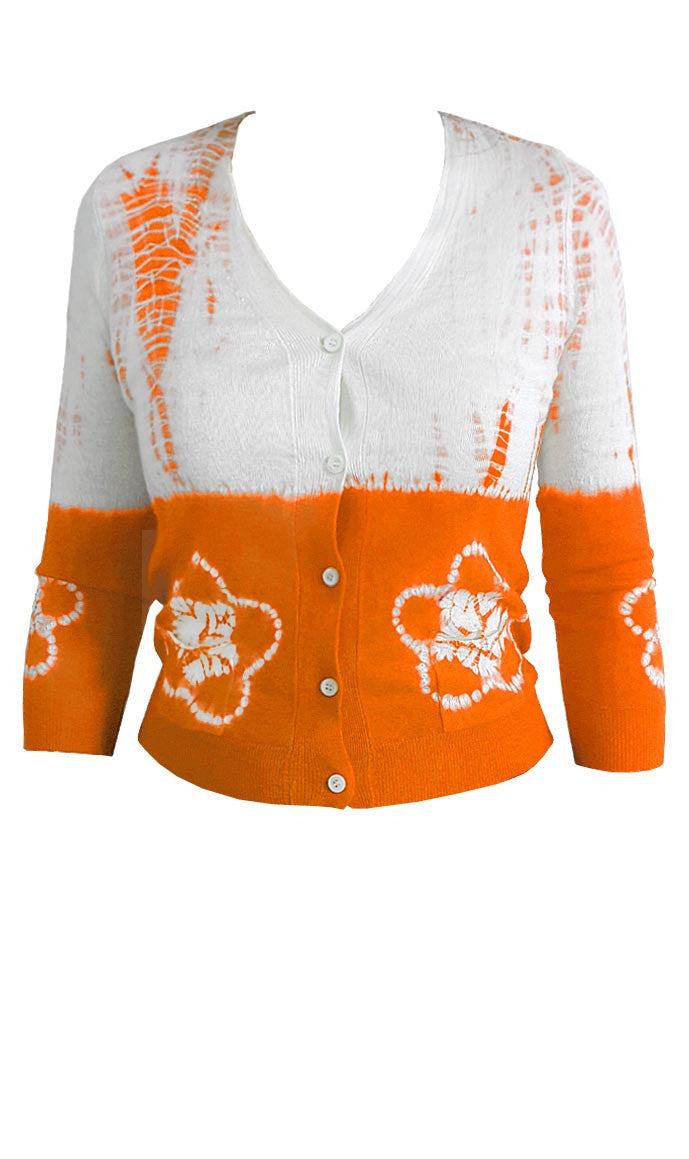 Short | Star Shibori Border | Orange | Front-1 | Cardigan by Samantha Sung