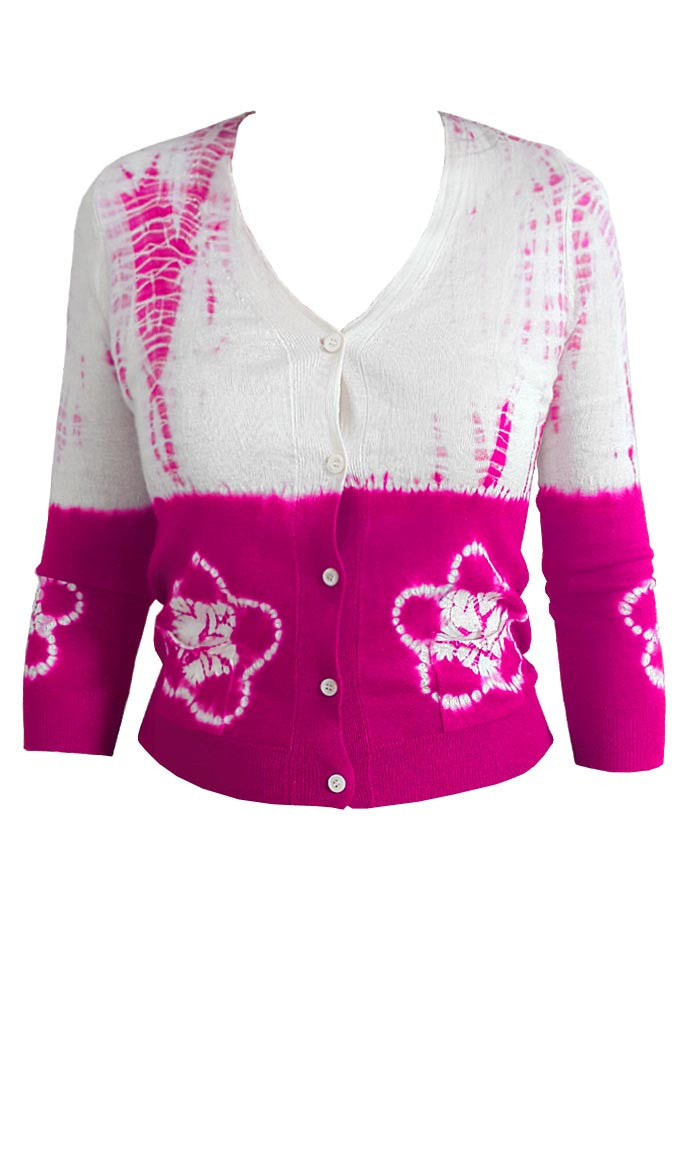 Short | Star Shibori Border | Pink | Front-1 | Cardigan by Samantha Sung