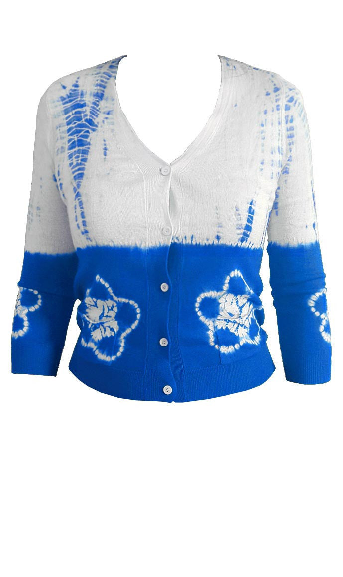 Short | Star Shibori Border | Sea Blue | Front-1 | Cardigan by Samantha Sung