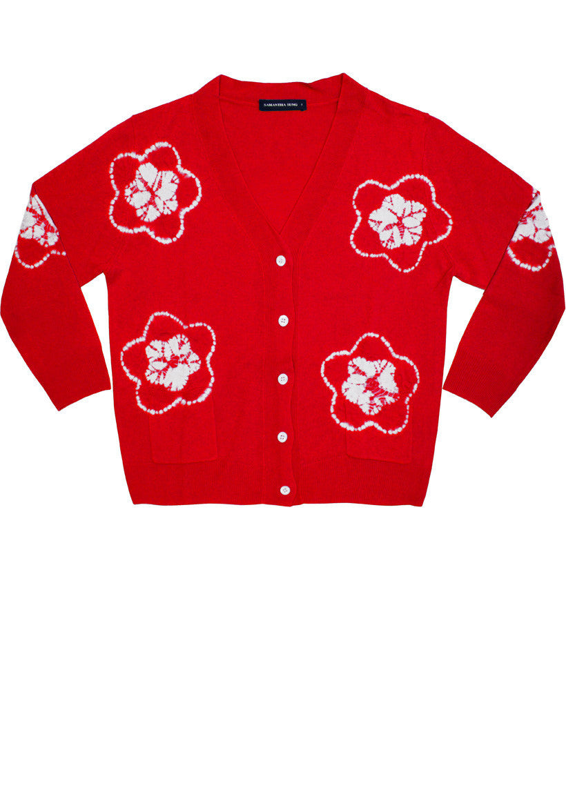 Short | Star Shibori | Indian Red | Front-1 | Cardigan by Samantha Sung