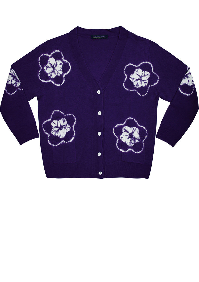 Short | Star Shibori | Eggplant | Front-1 | Cardigan by Samantha Sung
