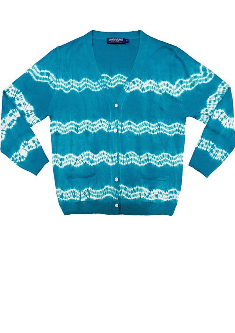 Short | Zigzag Shibori | Aqua | Front-1 | Cardigan by Samantha Sung
