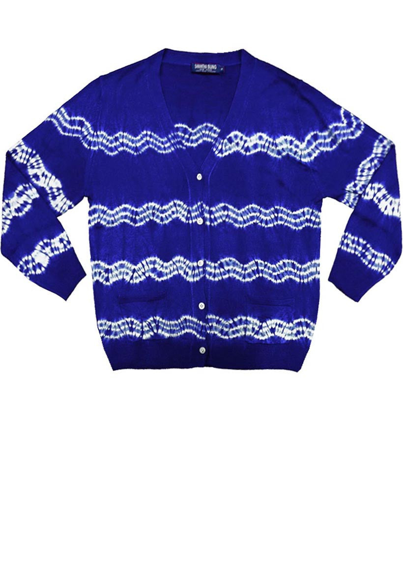 Short | Zigzag Shibori | Cobalt Blue | Front-1 | Cardigan by Samantha Sung