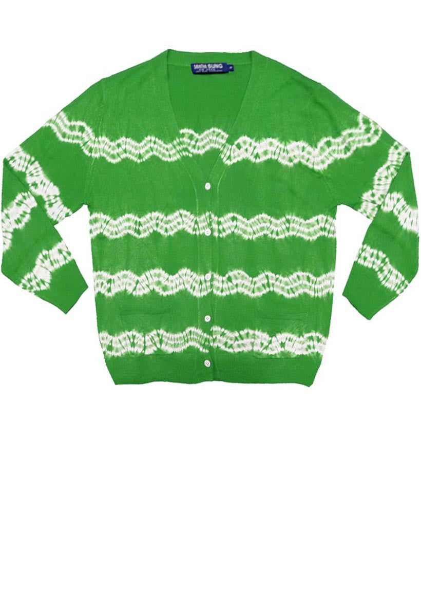 Short | Zigzag Shibori | Grass Green | Front-1 | Cardigan by Samantha Sung