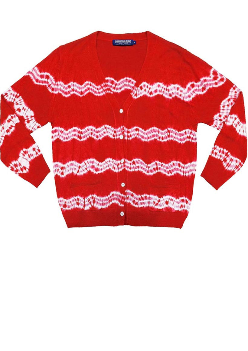 Short | Zigzag Shibori | Red | Front-1 | Cardigan by Samantha Sung