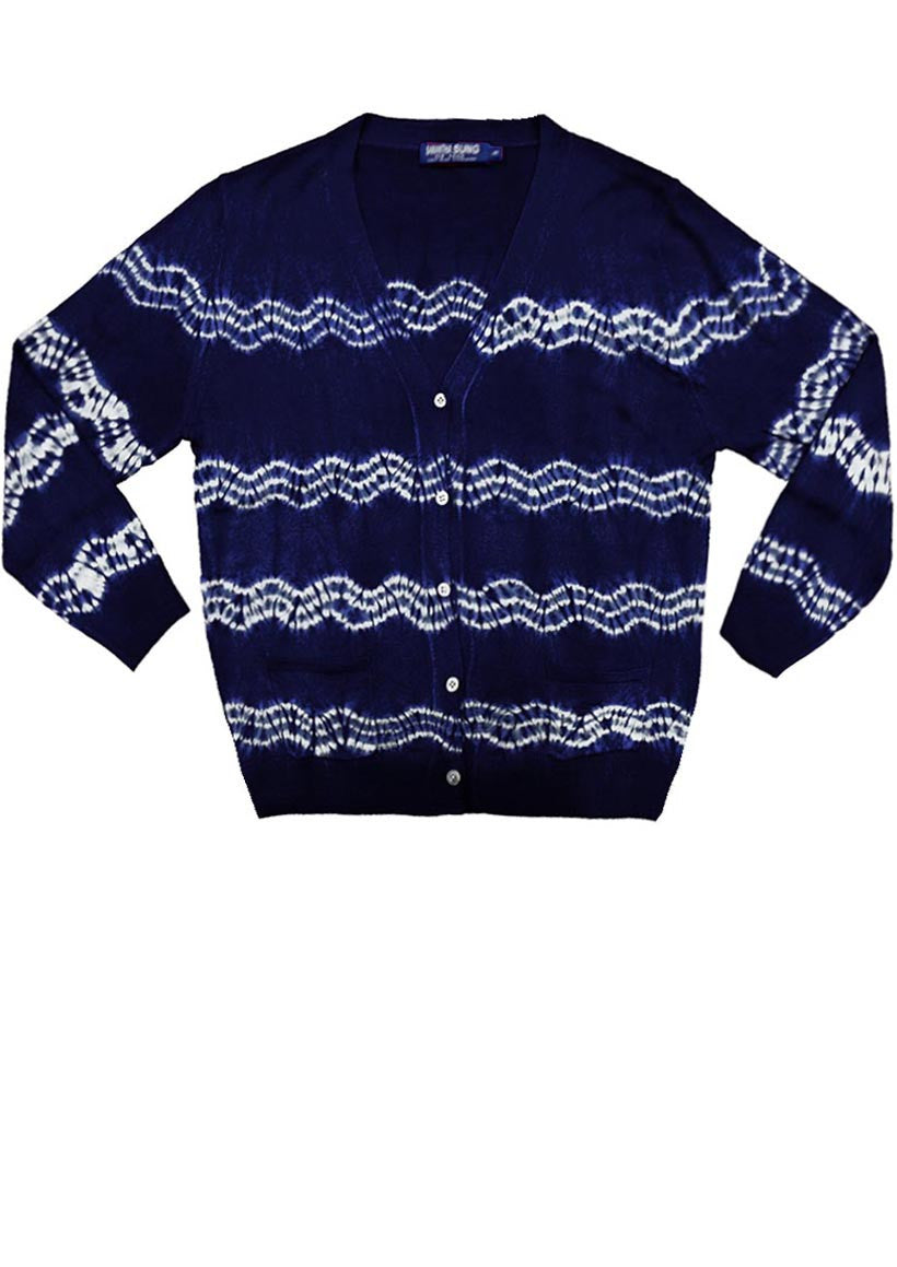 Short | Zigzag Shibori | Indigo | Front-1 | Cardigan by Samantha Sung