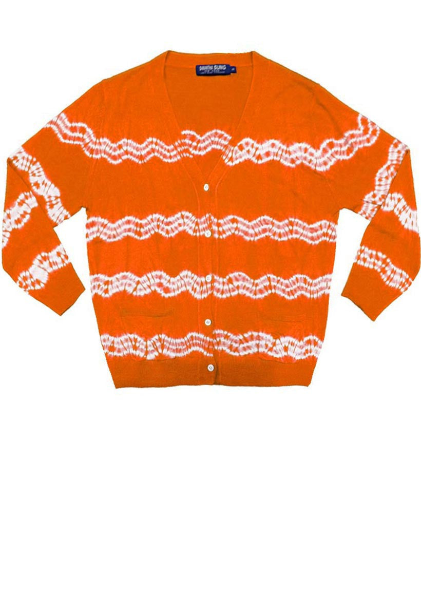 Short | Zigzag Shibori | Orange | Front-1 | Cardigan by Samantha Sung