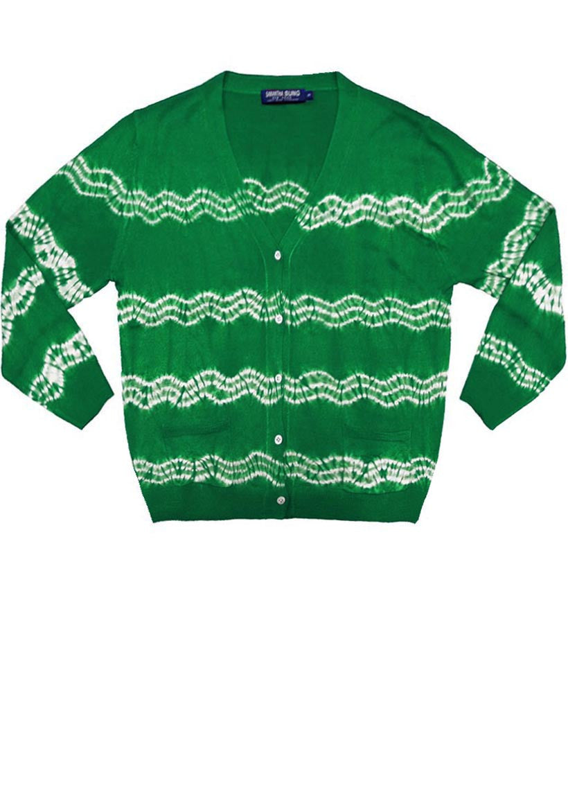 Short | Zigzag Shibori | Pine Green | Front-1 | Cardigan by Samantha Sung
