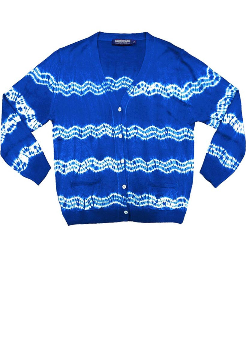Short | Zigzag Shibori | Sea Blue | Front-1 | Cardigan by Samantha Sung
