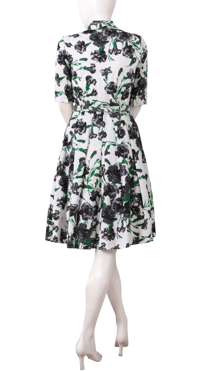1/2 Sleeveless | Carnation | White Black | Back | Shirt Dress By Samantha Sung