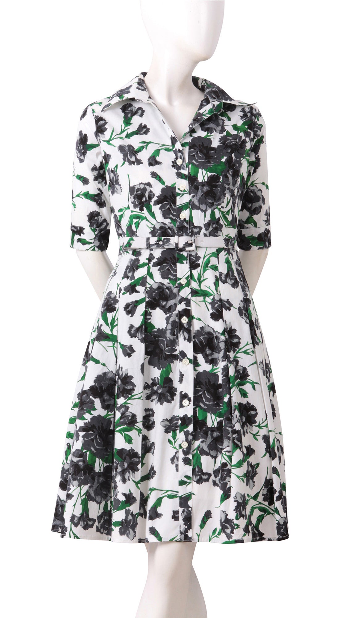 1/2 Sleeveless | Carnation | White Black | Front | Shirt Dress By Samantha Sung