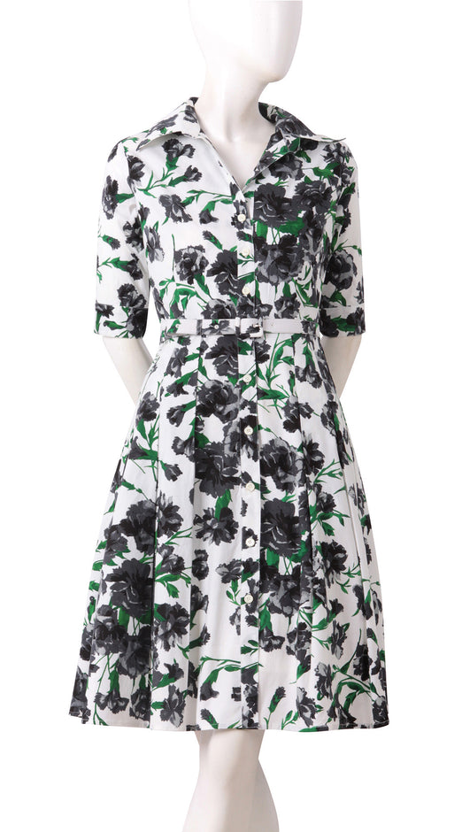 1/2 Sleeveless | Carnation | White Black | Front | Shirt Dress By Samantha Sung