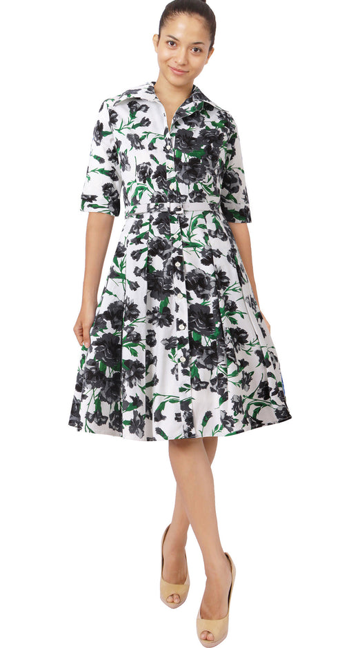 1/2 Sleeveless | Carnation | White Black | Front | Shirt Dress By Samantha Sung