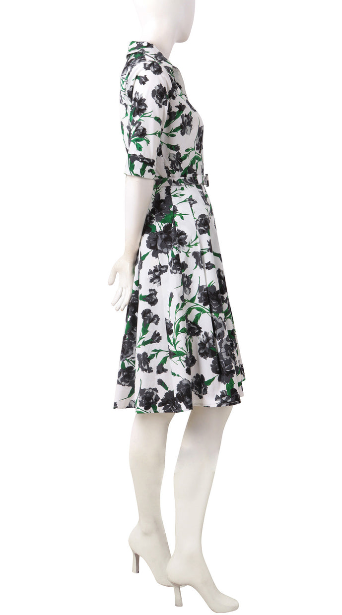 1/2 Sleeveless | Carnation | White Black | Right | Shirt Dress By Samantha Sung