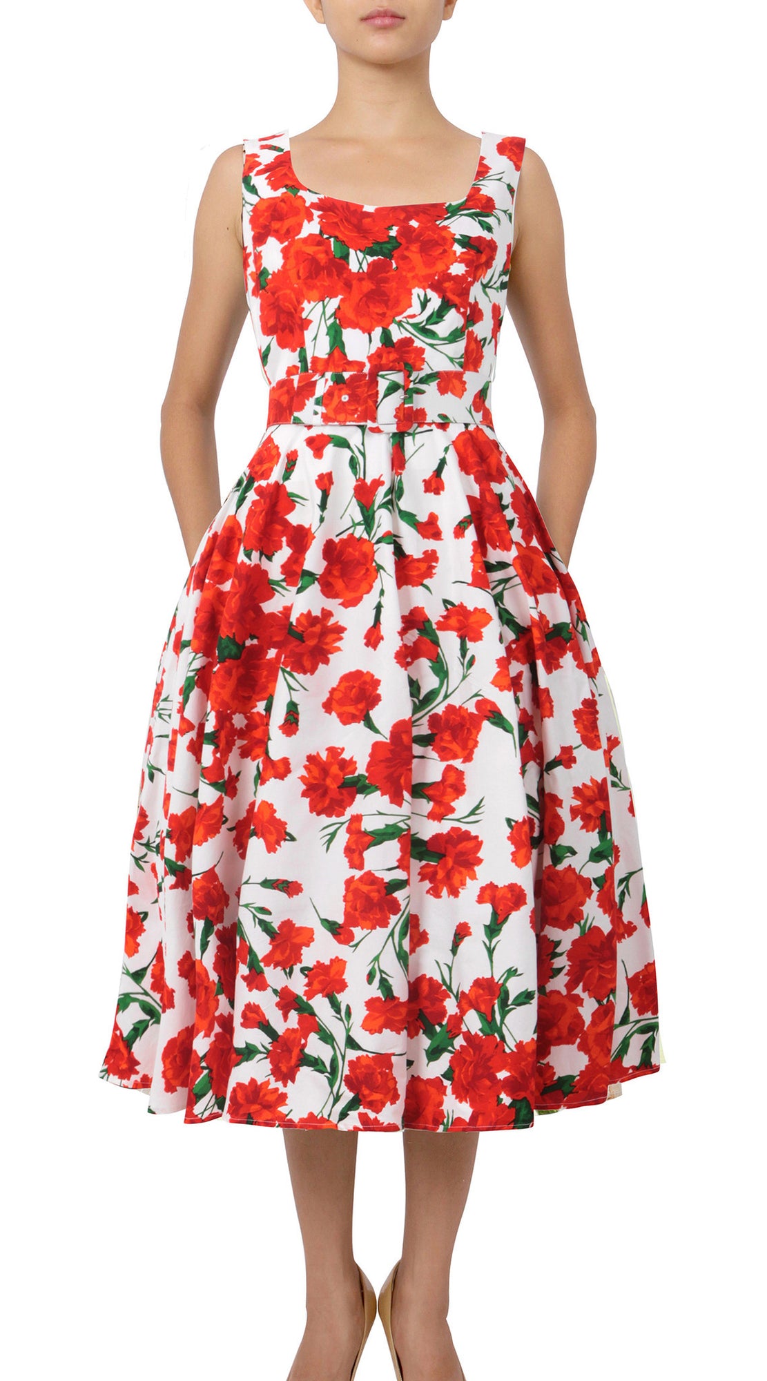 Sleeveless | Carnation | White Indian Red | Front | Dress By Samantha Sung