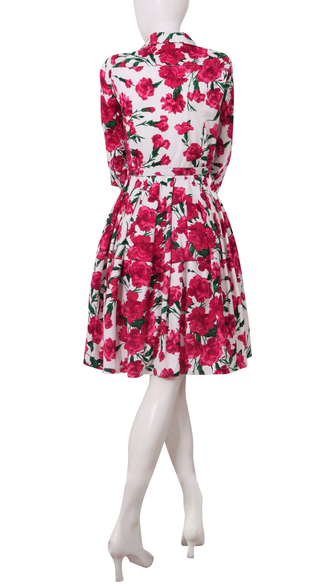 3/4 Sleeve | Carnation | White Rose | Back | Shirt Dress By Samantha Sung