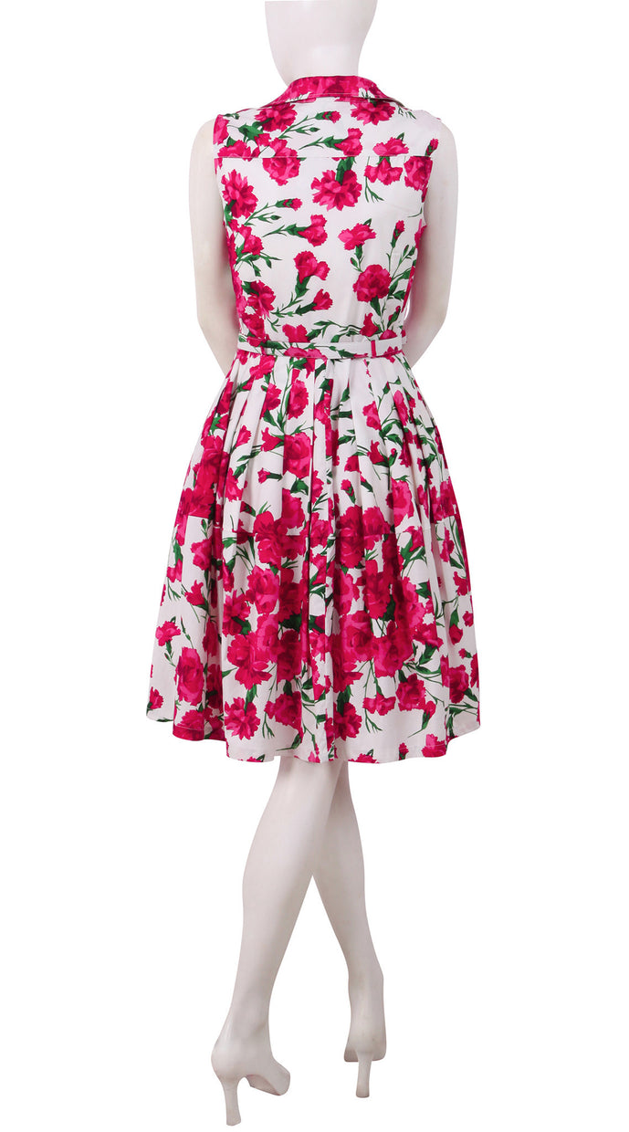 Sleeveless | Carnation | White Rose | Back | Shirt Dress By Samantha Sung