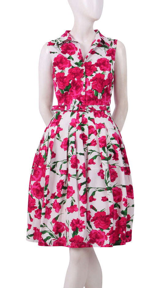 Sleeveless | Carnation | White Rose | Front | Shirt Dress By Samantha Sung