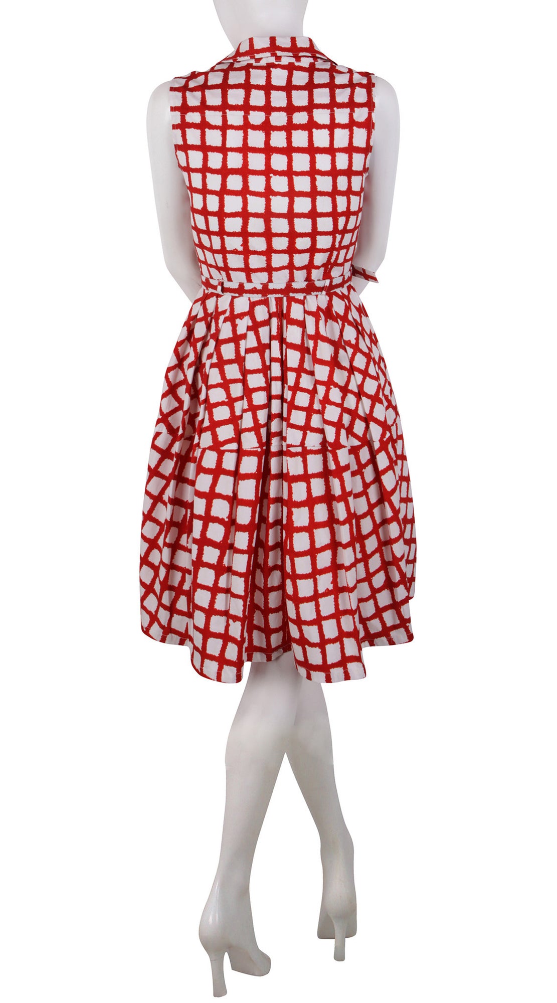 Sleeveless | Check Shibori | White Indian Red | Back | Shirt Dress By Samantha Sung