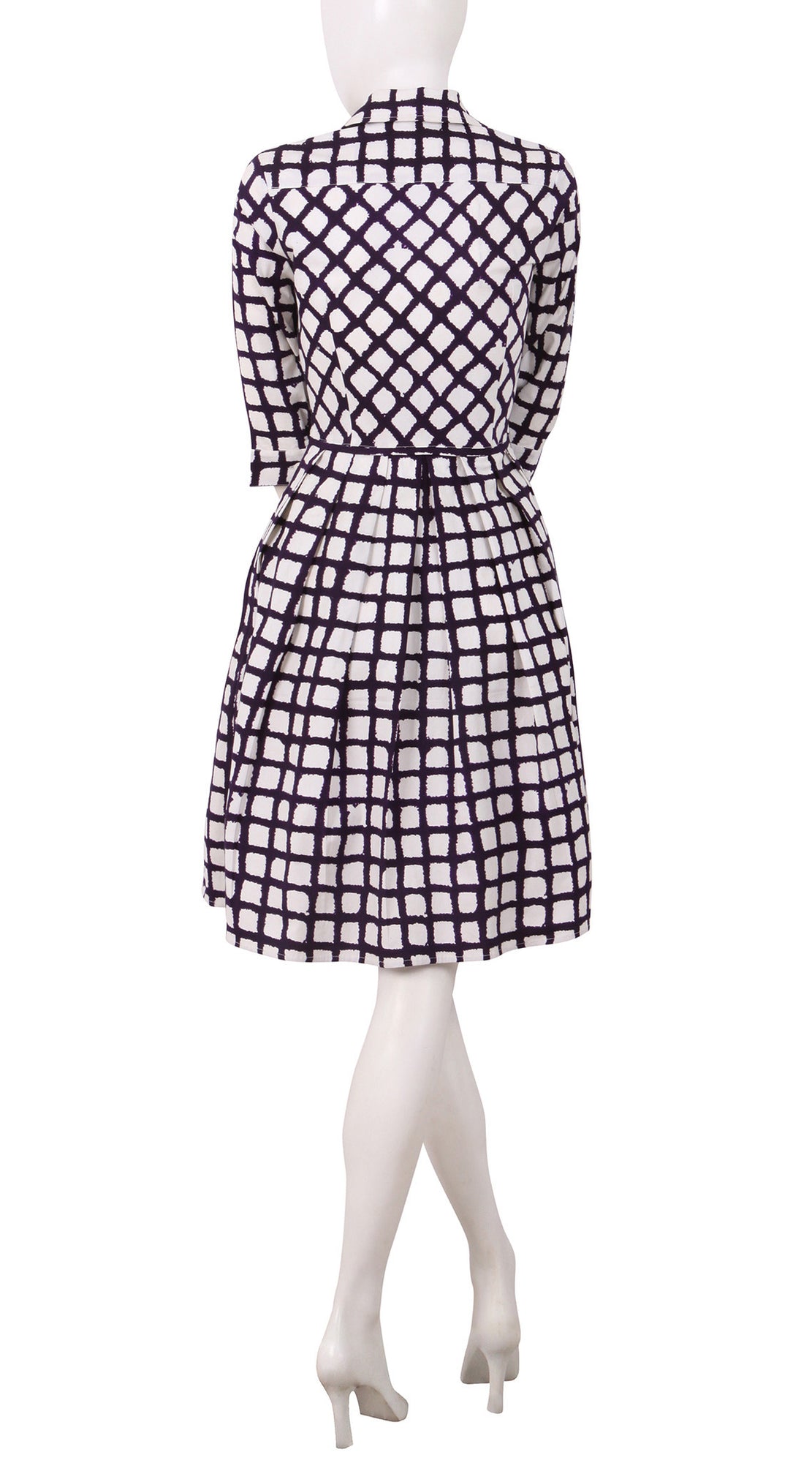 3/4 Sleeve | Check Shibori | White Lilac | Back | Shirt Dress By Samantha Sung
