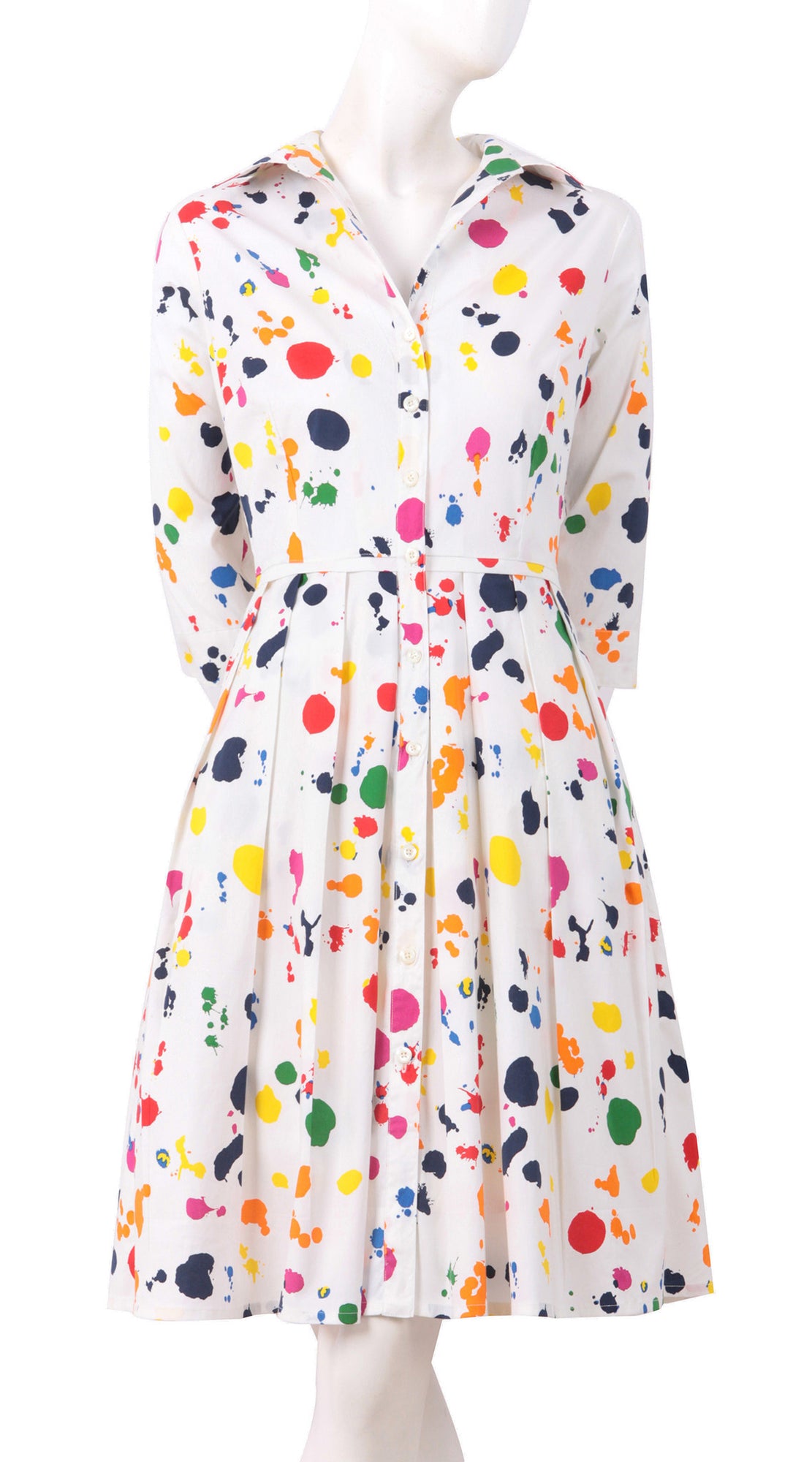 3/4 Sleeve | Color Drip | White Red | Front | Shirt Dress By Samantha Sung