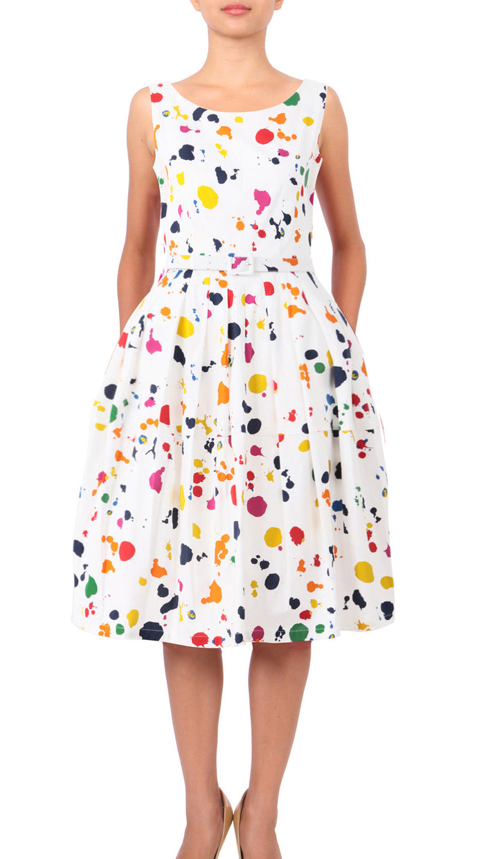 Sleeveless | Color Stip | White Red | Front | Shirt Dress By Samantha Sung