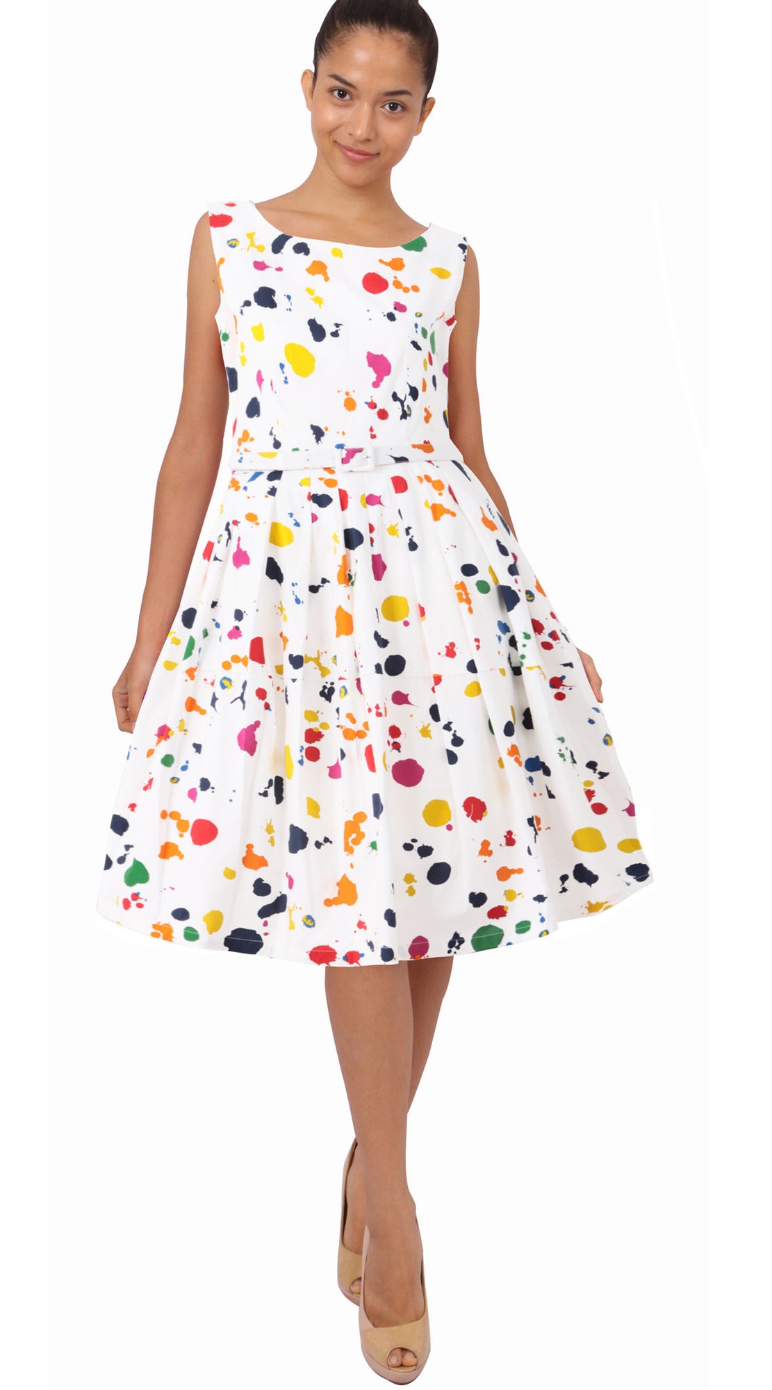 Sleeveless | Color Drip | White Red | Front-1 | Dress By Samantha Sung