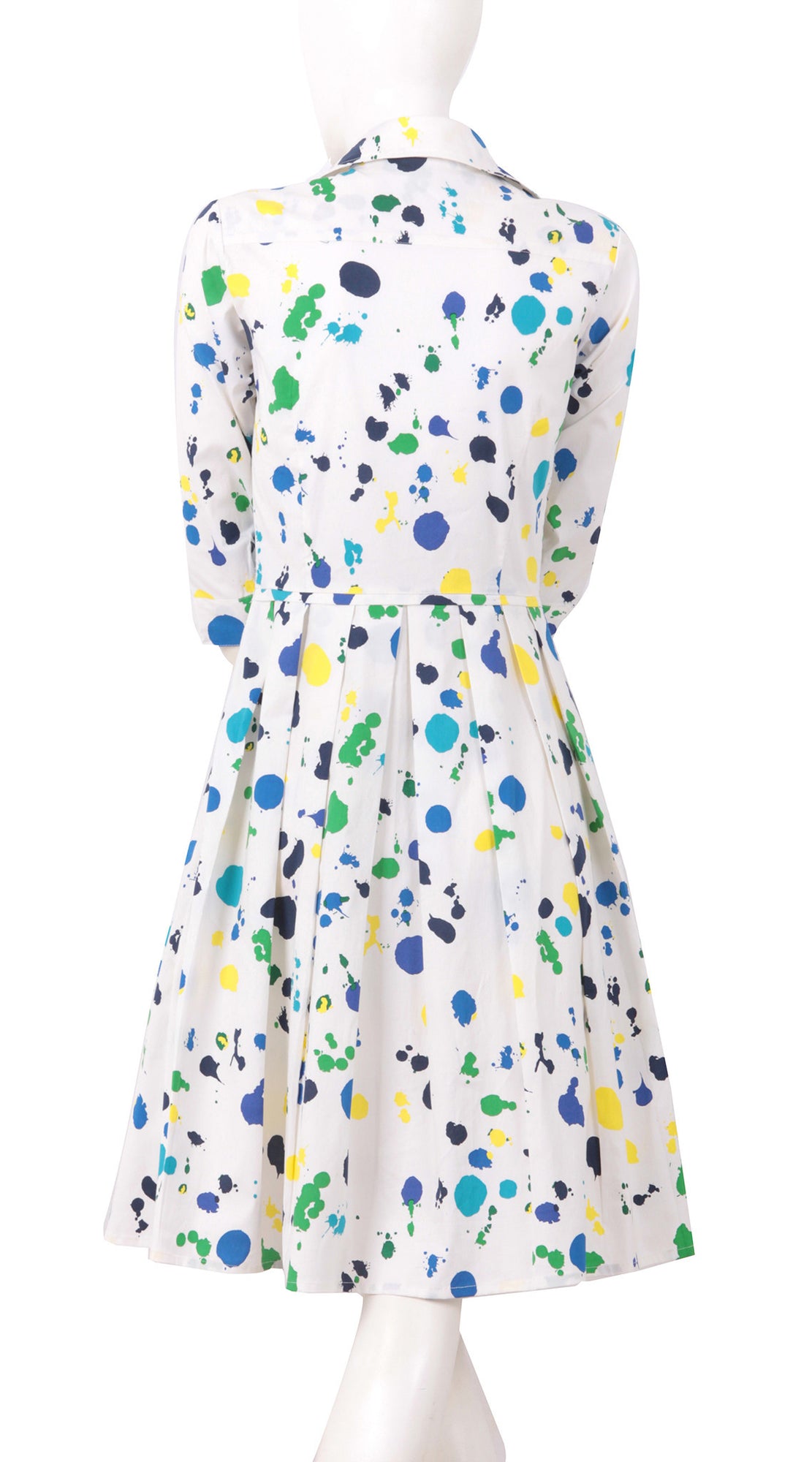 3/4 Sleeve | Color Drip | White Sea Blue | Back | Shirt Dress By Samantha Sung