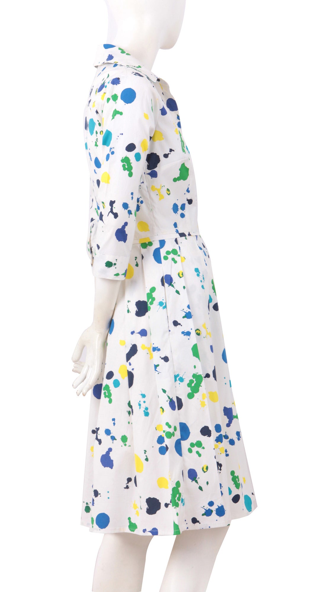 3/4 Sleeve | Color Drip | White Sea Blue | Right | Shirt Dress By Samantha Sung
