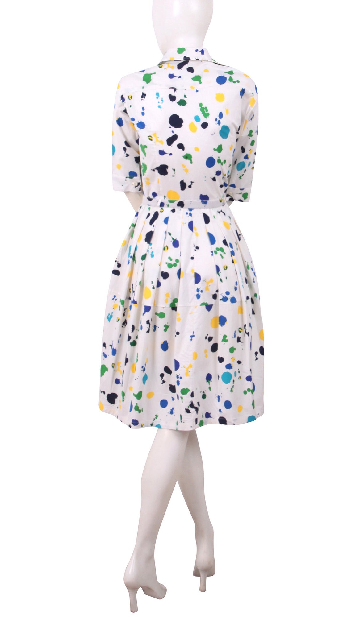 3/4 Sleeve | Clor Drip | White Sea Blue | Back | Shirt Dress By Samantha Sung