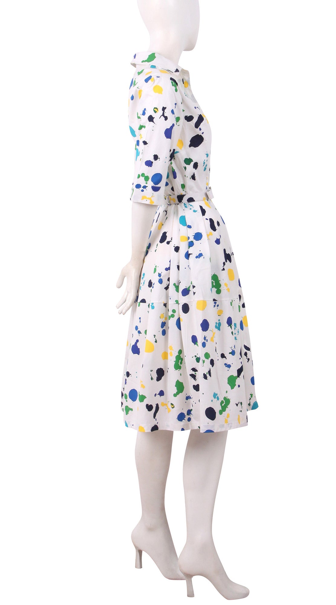 3/4 Sleeve | Clor Drip | White Sea Blue | Right | Shirt Dress By Samantha Sung