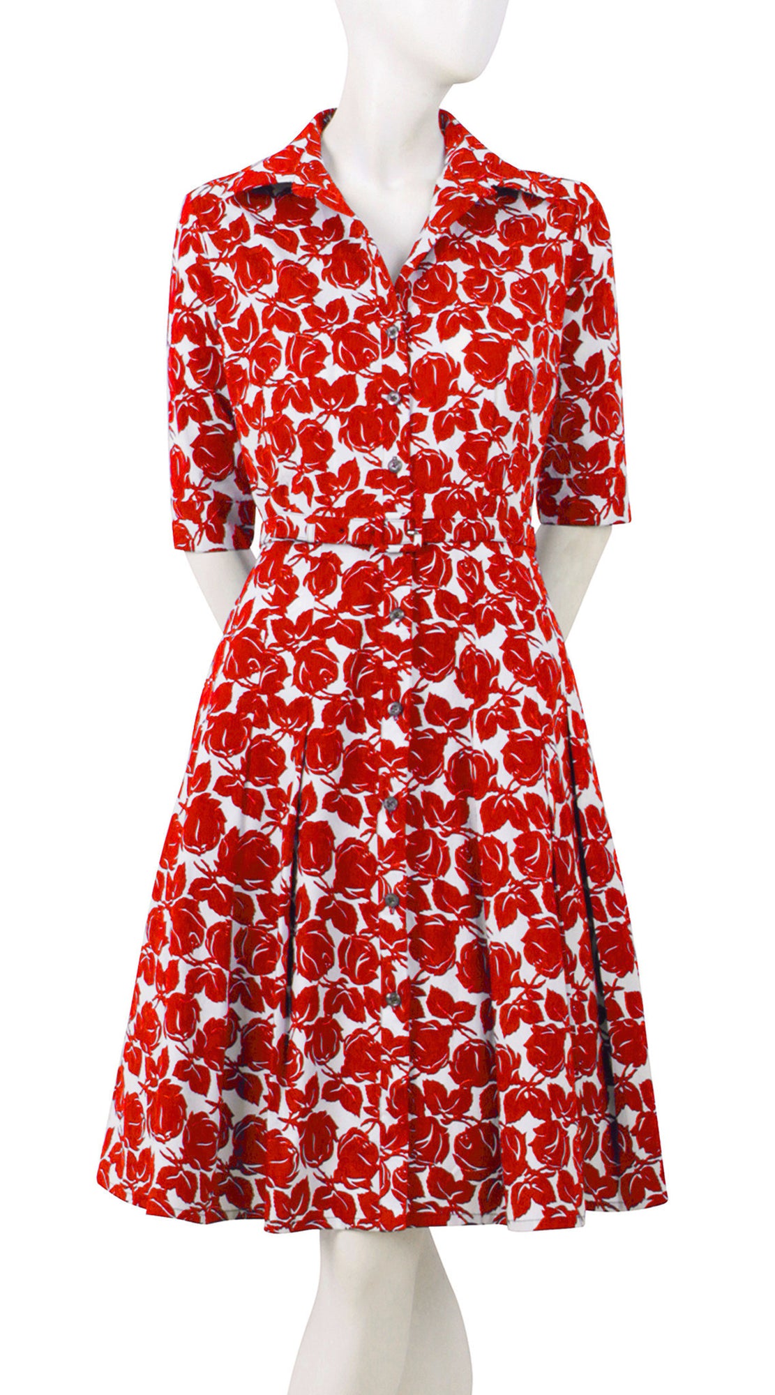 1/2 Sleeve | Corfu Rose | White Indian Red | Front | Shirt Dress By Samantha Sung