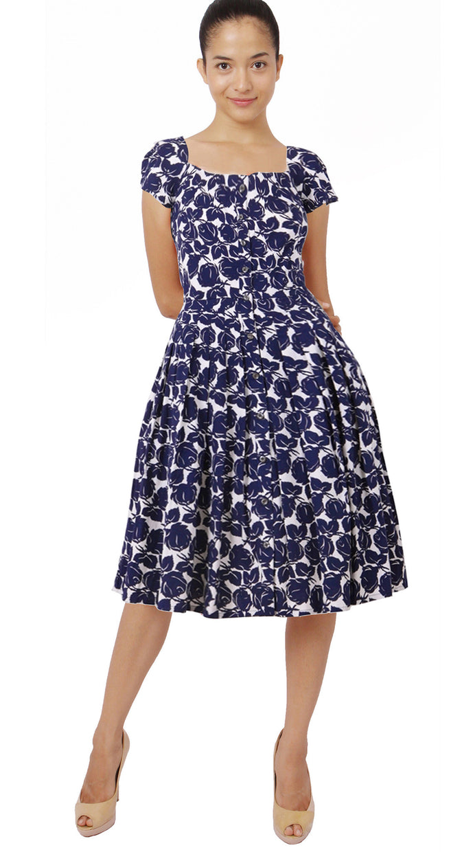 Cap Sleeve | Corfu Rose | White Indigo | Front | Dress By Samantha Sung