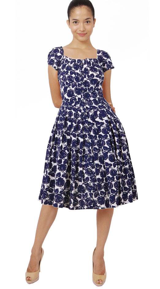 Cap Sleeve | Corfu Rose | White Indigo | Front | Dress By Samantha Sung
