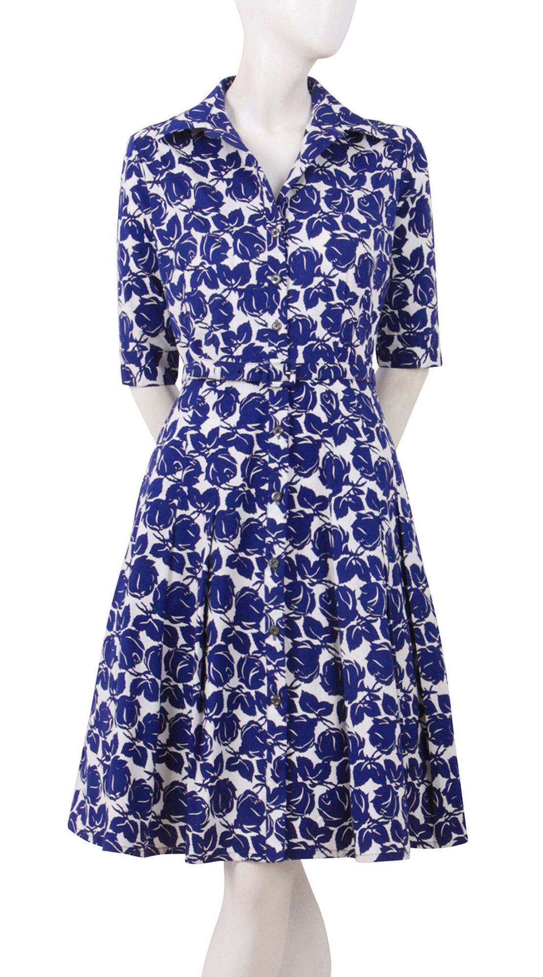1/2 Sleeve | Corfu Rose | White Admiral Blue | Front | Shirt Dress By Samantha Sung
