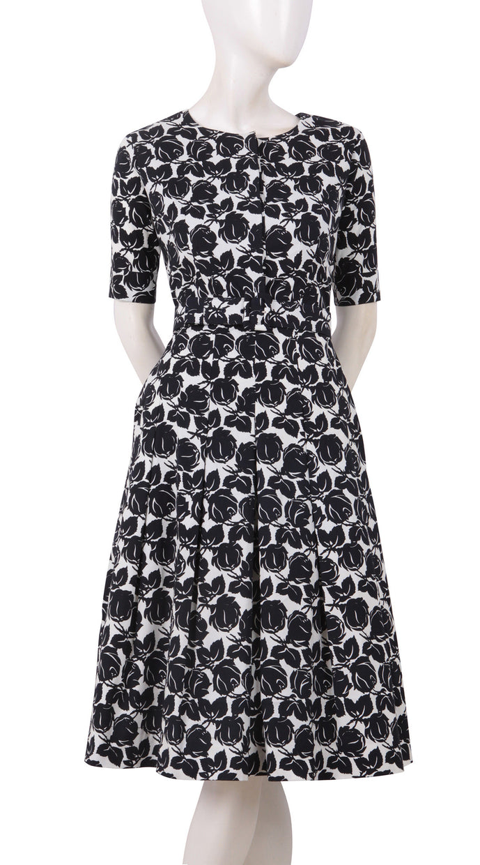 1/2 Sleeve | Corfu Rose | White Black | Front | Dress By Samantha Sung