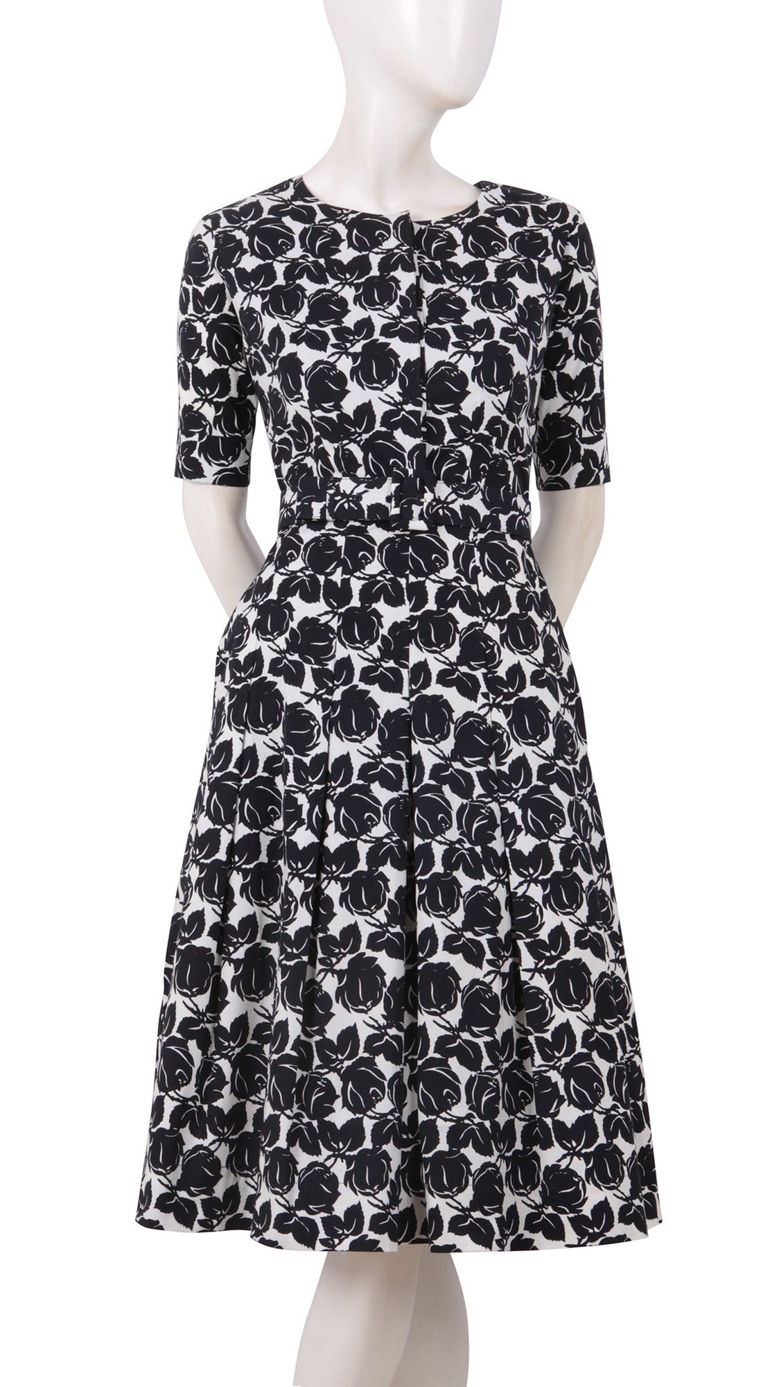 1/2 Sleeve | Corfu Rose | White Black | Front | Dress By Samantha Sung