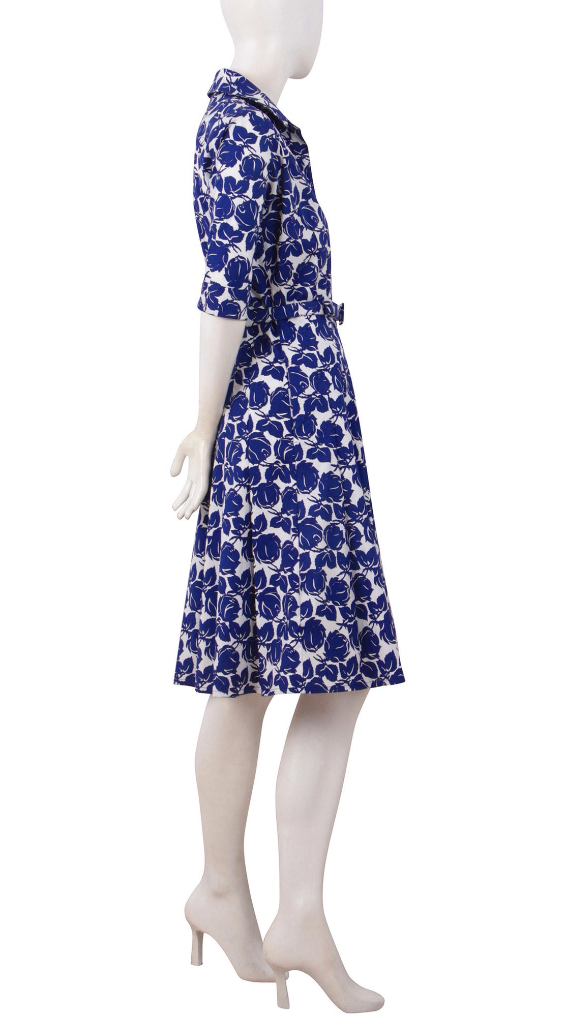 1/2 Sleeve | Corfu Rose | White Admiral Blue | Right | Shirt Dress By Samantha Sung